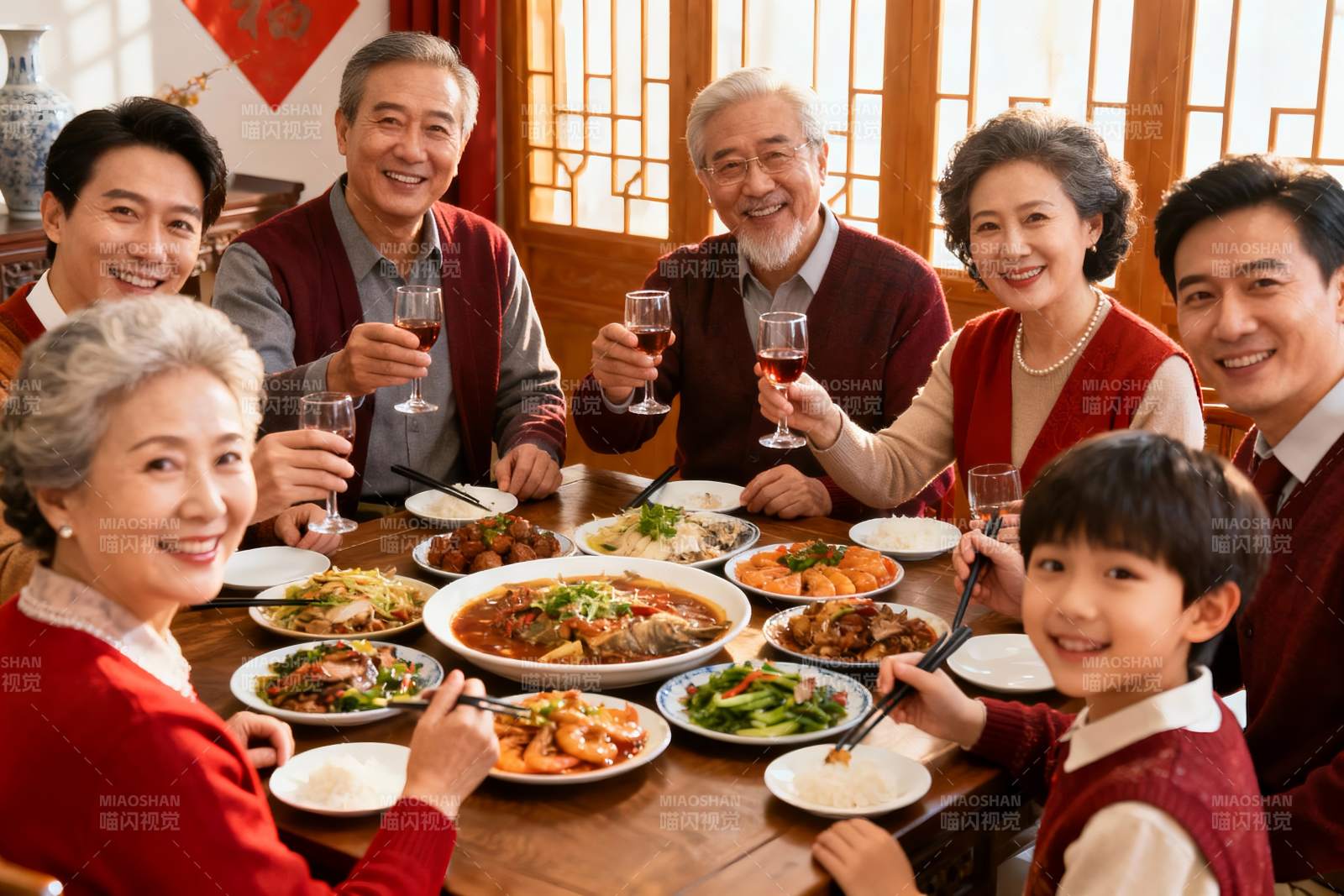 三代同堂家庭聚餐其乐融融图片