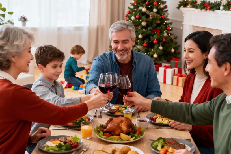 圣诞家庭聚餐举杯欢庆图片
