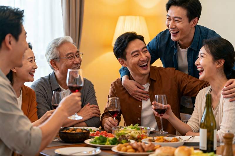 家庭聚餐欢笑场景图片