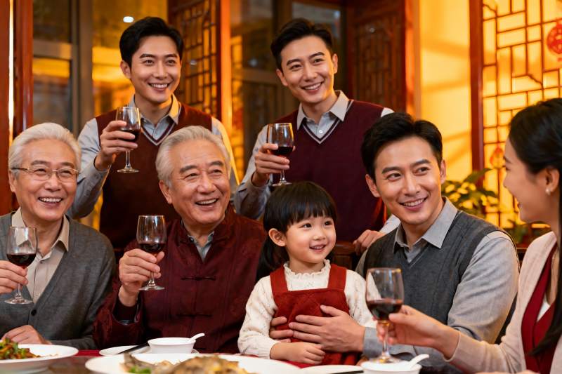三代同堂家庭聚餐举杯欢庆图片