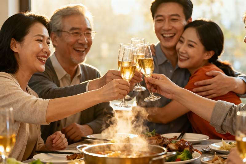 家庭聚餐举杯欢庆图片