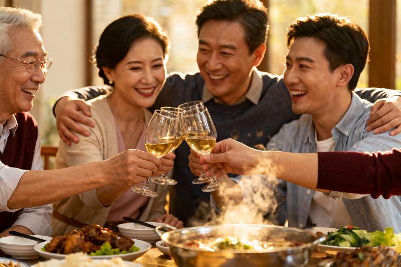 三代同堂家庭聚餐举杯欢庆图片