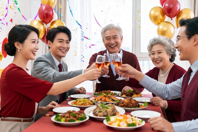 家庭聚餐欢庆举杯图片