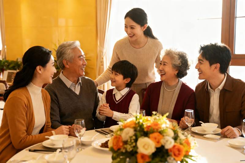 三代同堂家庭聚餐温馨场景图片