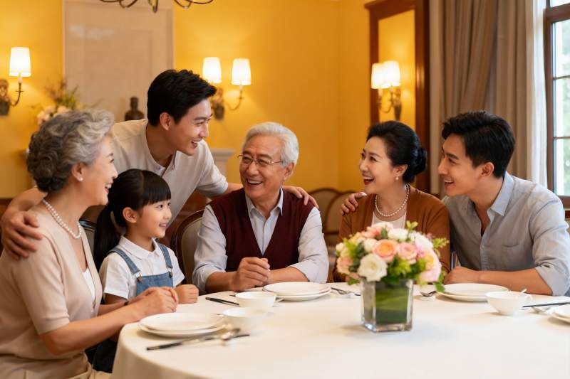 三代同堂家庭聚餐温馨场景图片