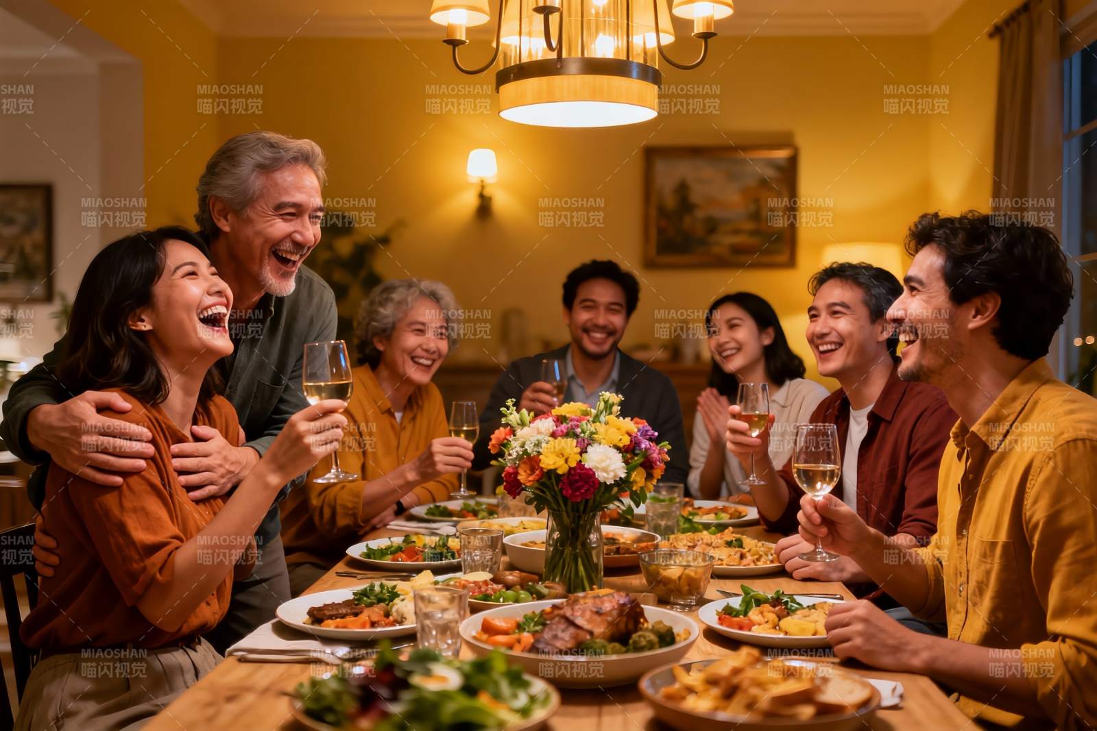 温馨家庭聚餐欢笑不断图片