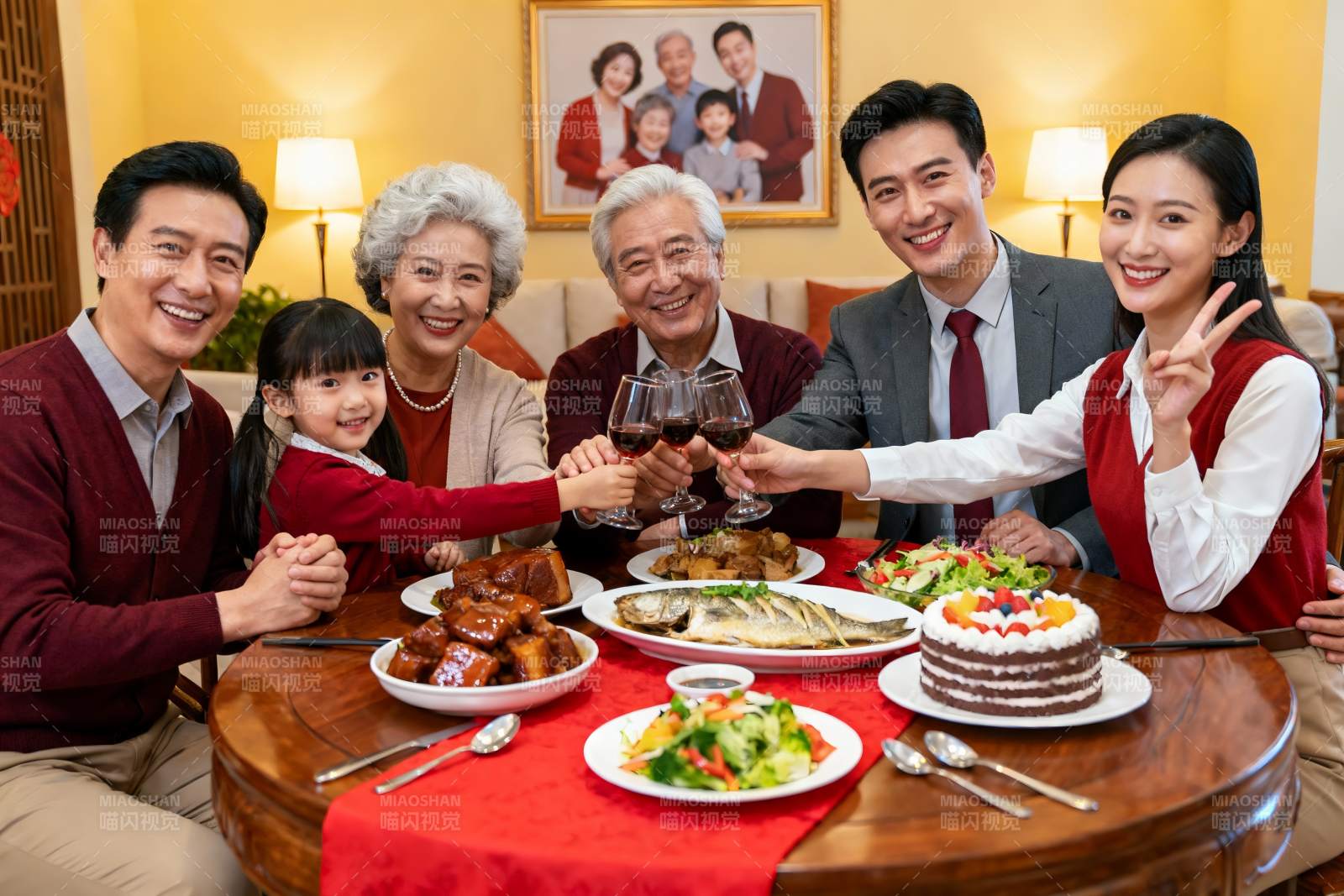 三代同堂家庭聚餐其乐融融图片