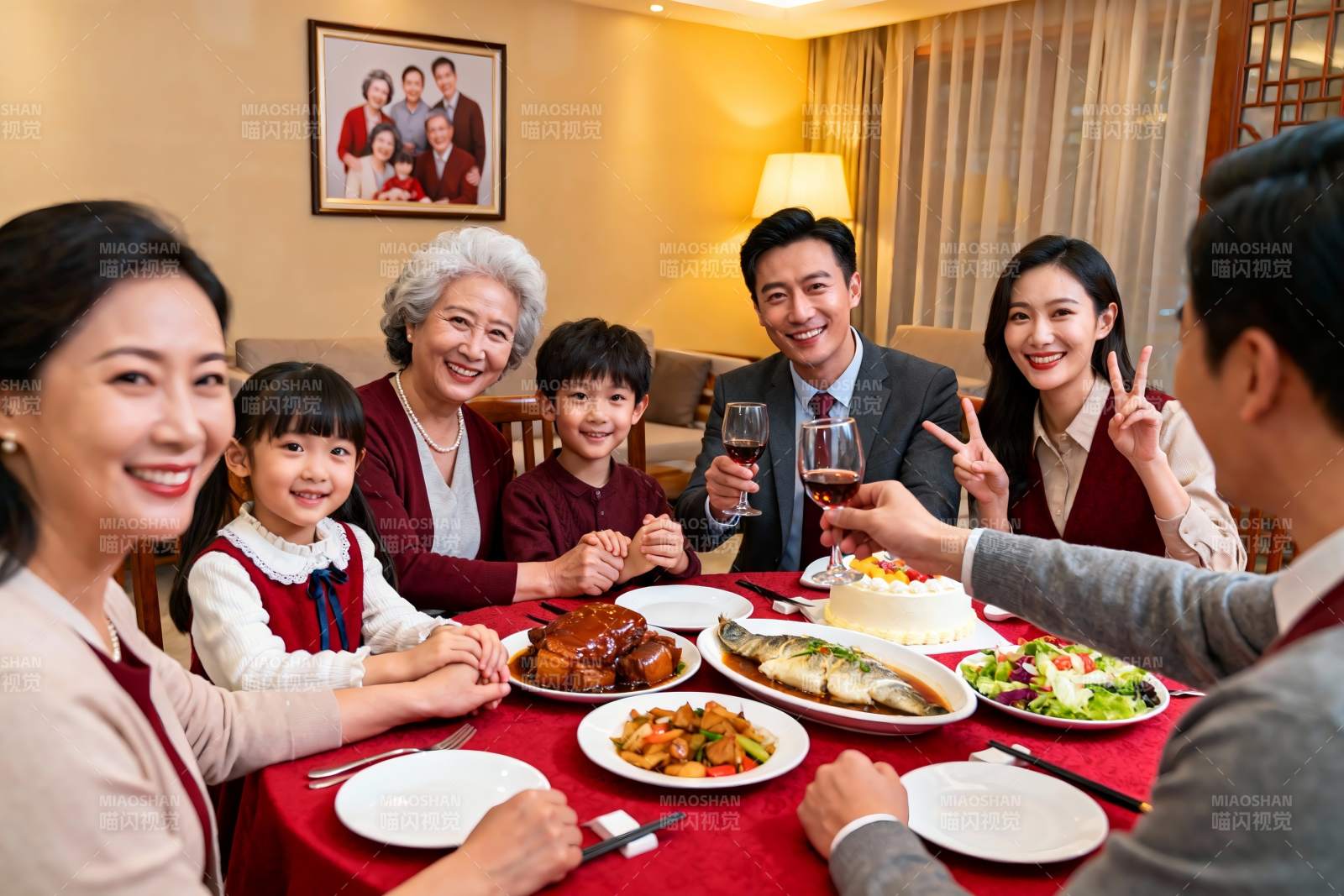 三代同堂家庭聚餐其乐融融图片