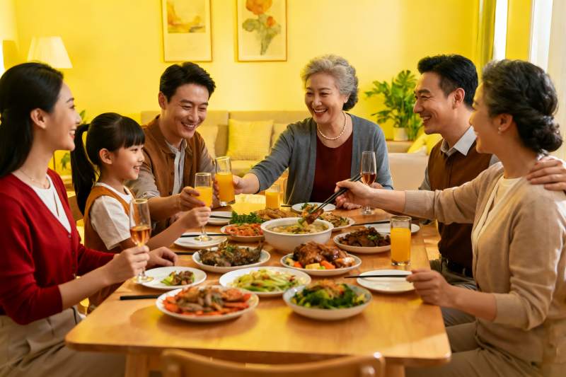 三代同堂家庭聚餐其乐融融图片