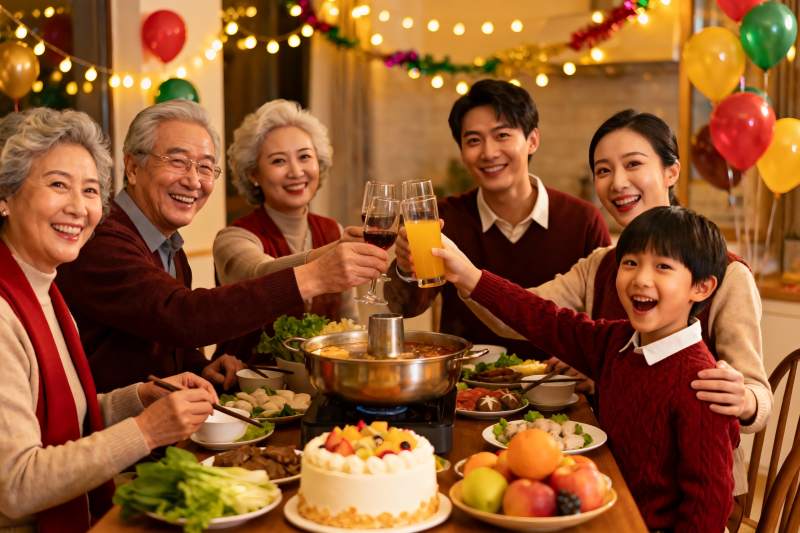 家庭聚餐欢庆节日温馨场景图片