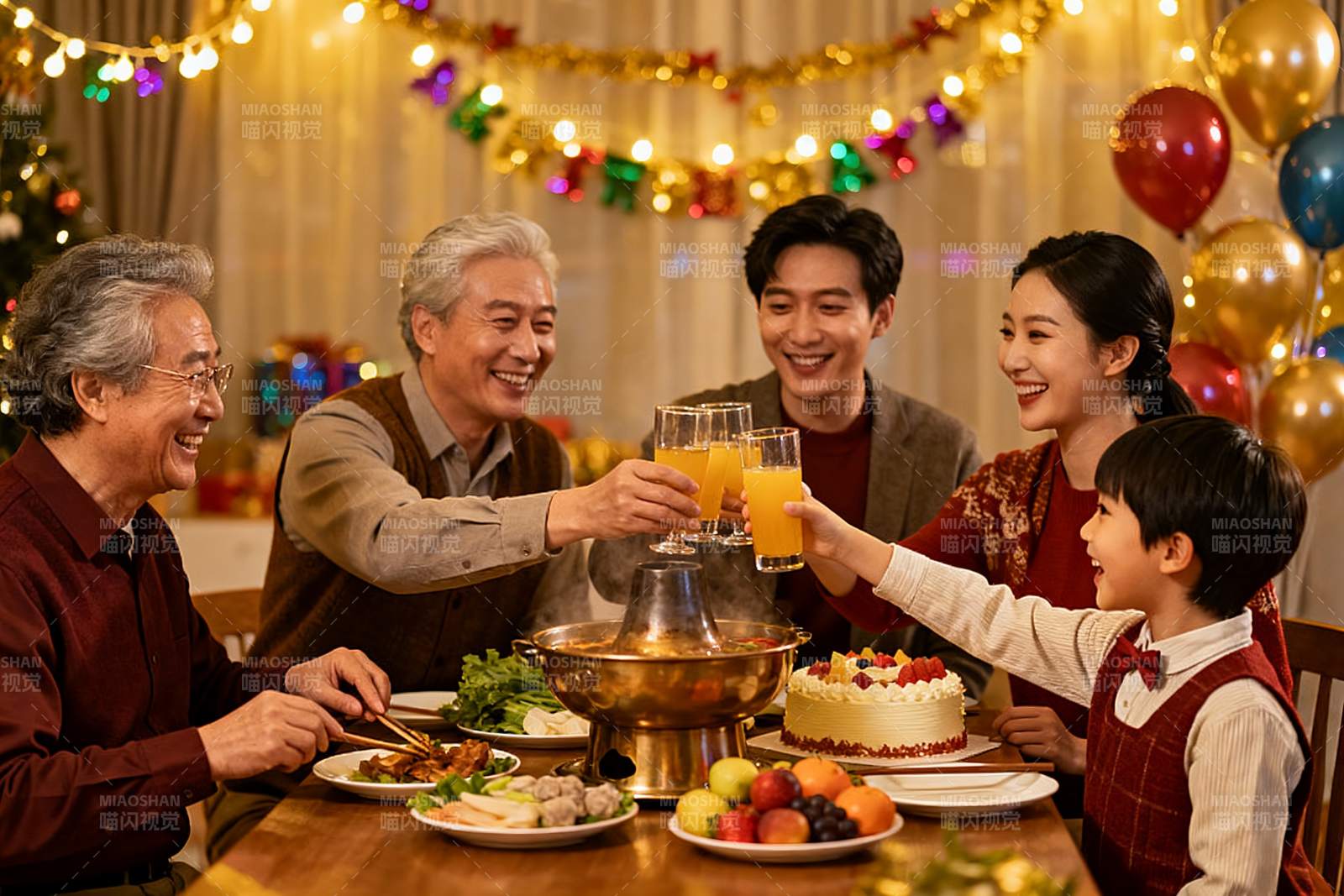 家庭聚餐欢庆节日温馨场景图片