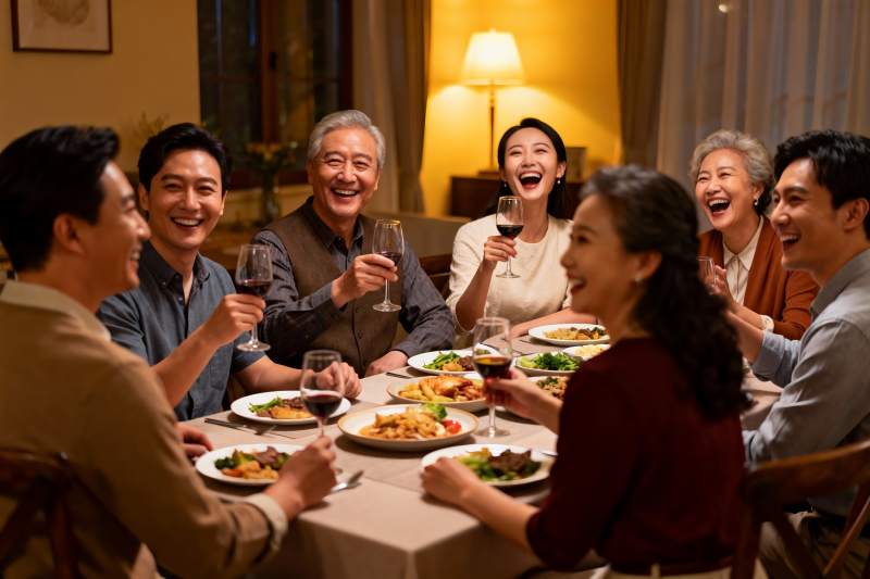 家庭聚餐欢笑举杯其乐融融图片