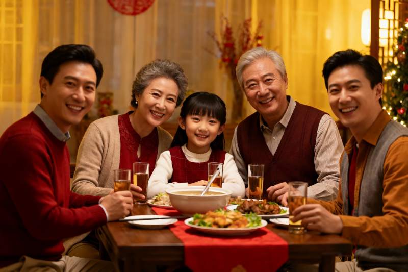 三代同堂家庭聚餐温馨场景图片