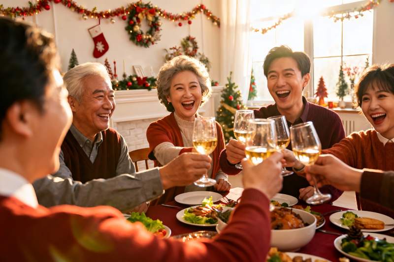 家庭欢聚庆圣诞举杯同庆图片