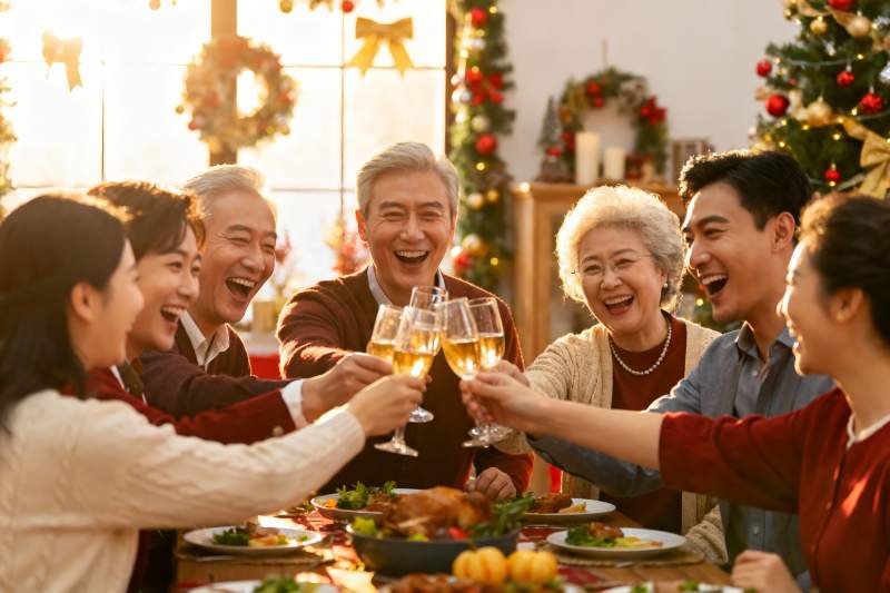 家庭欢聚庆圣诞举杯同庆图片