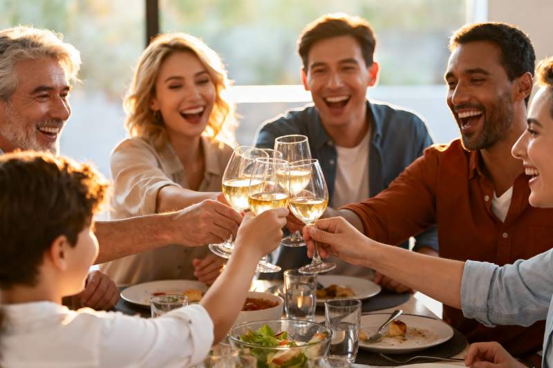 多人聚餐举杯欢庆图片