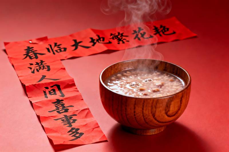 热粥配春联红火迎新春图片