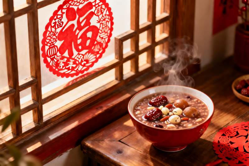 窗边热气腾腾的腊八粥图片