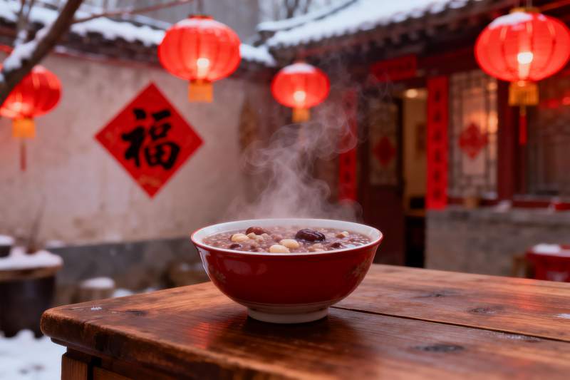 冬日暖粥配红灯笼图片