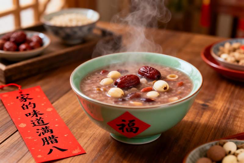 热腾腾腊八粥配福字碗图片