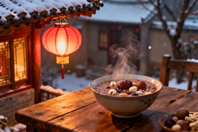 雪中古院热粥红灯图片