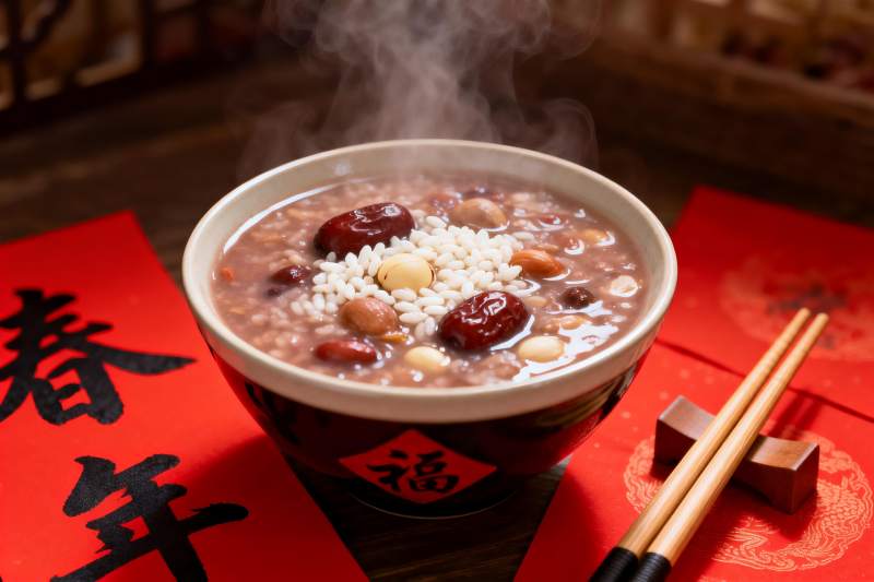 热气腾腾的腊八粥配春联图片