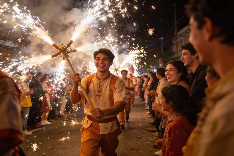夜游庆典手持烟花表演图片
