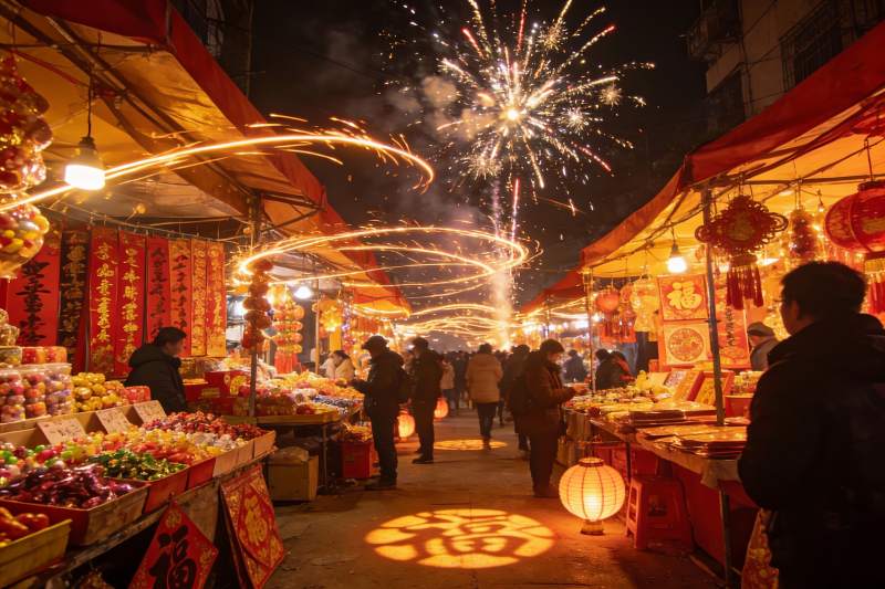 夜市烟火璀璨人群熙攘图片