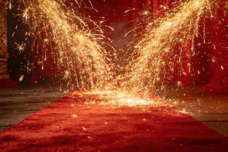 红毯烟花绽放璀璨瞬间图片