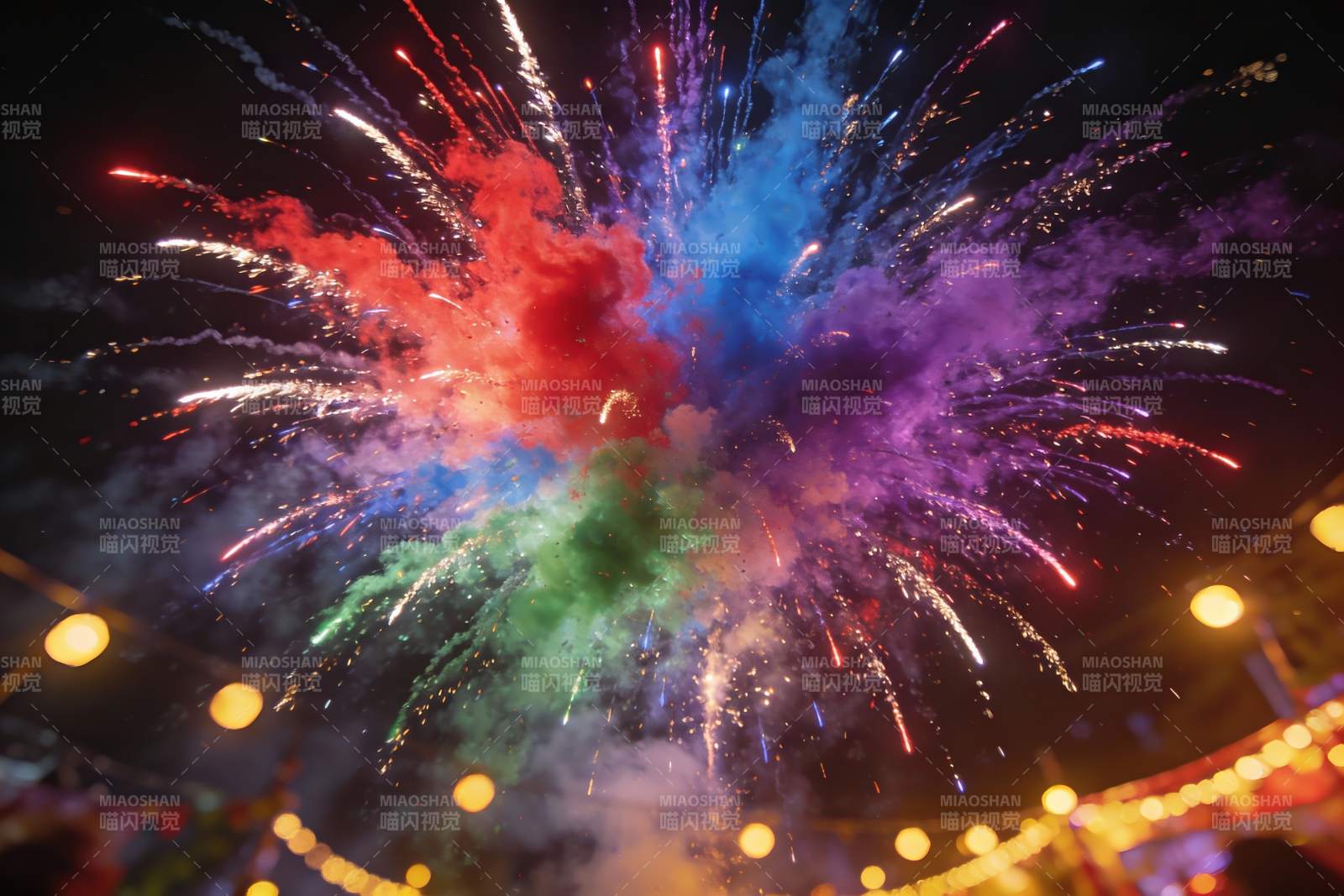 夜空中绚丽多彩的烟花绽放图片