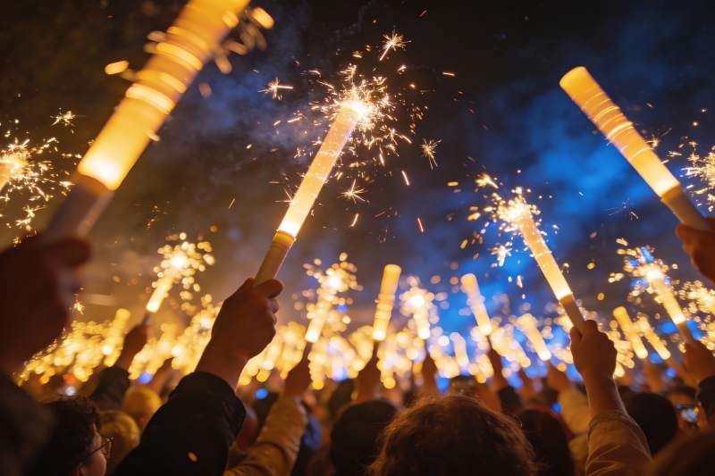 夜空中绽放的烟花棒图片