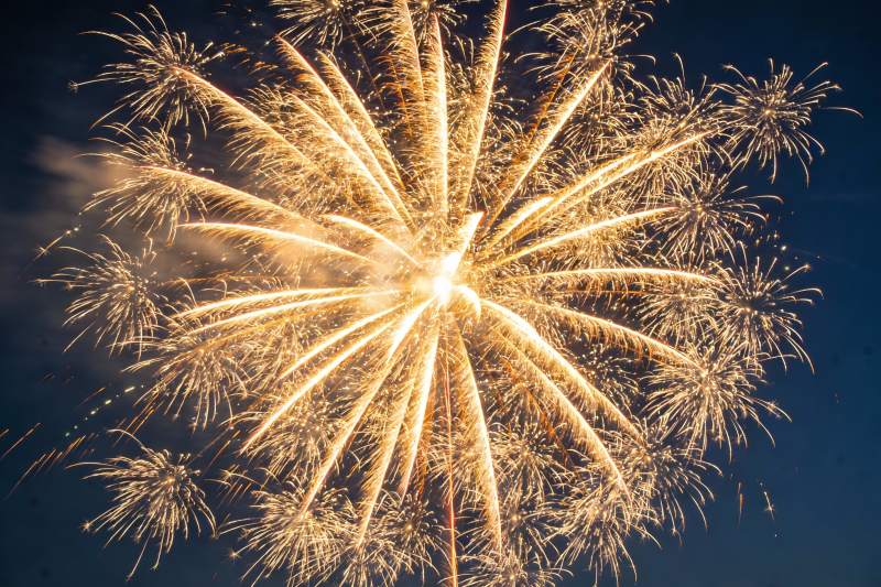 夜空中绽放的金色烟花图片