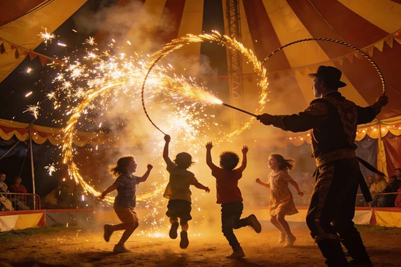 烟花表演中孩子们的欢乐瞬间图片