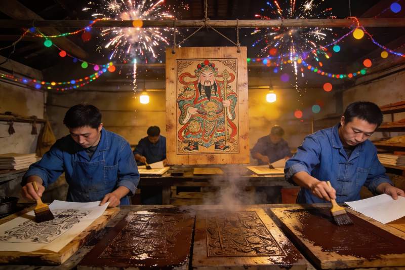 工匠制作传统木版年画图片
