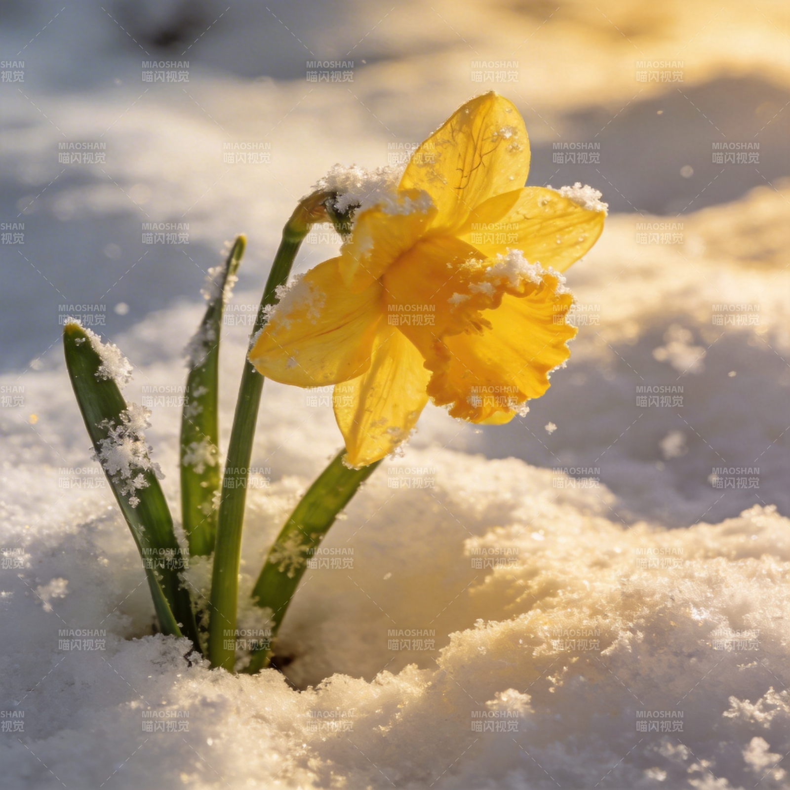 雪中绽放的黄花图片