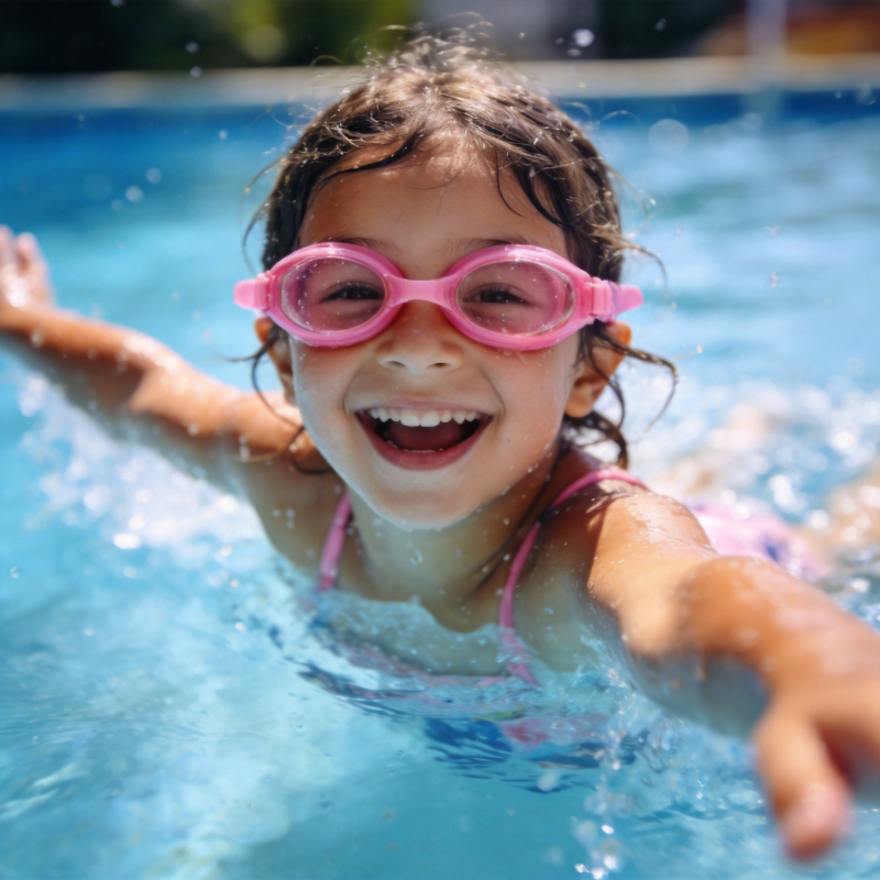 泳池里的快乐笑容图片