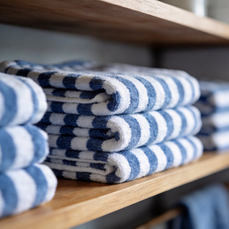 蓝白条纹毛巾叠放图片
