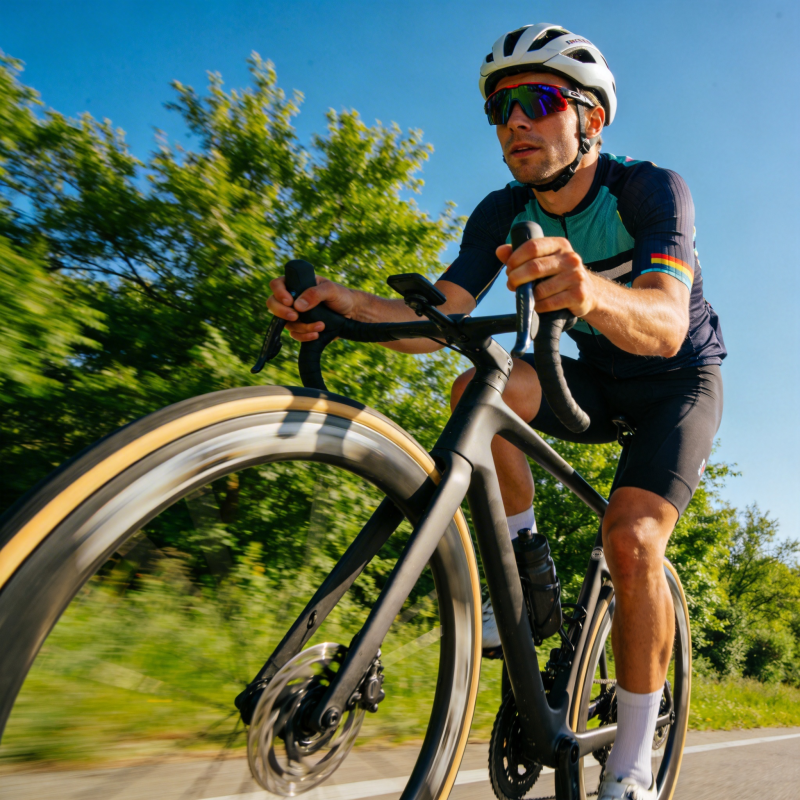 骑行者疾驰在绿道上图片