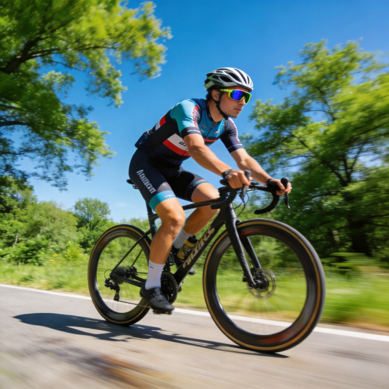 骑行者疾驰于林间图片