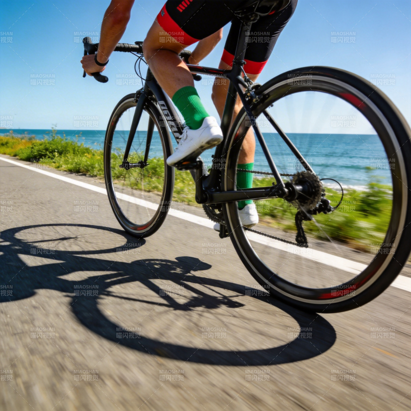 海边骑行 影随行图片