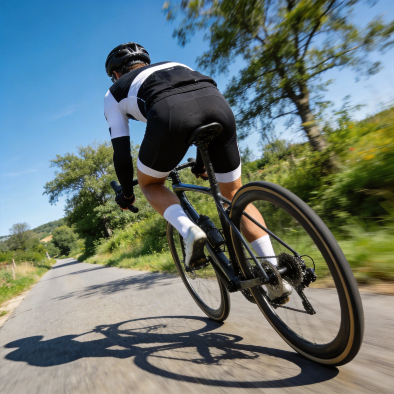 骑行者疾驰乡间路图片