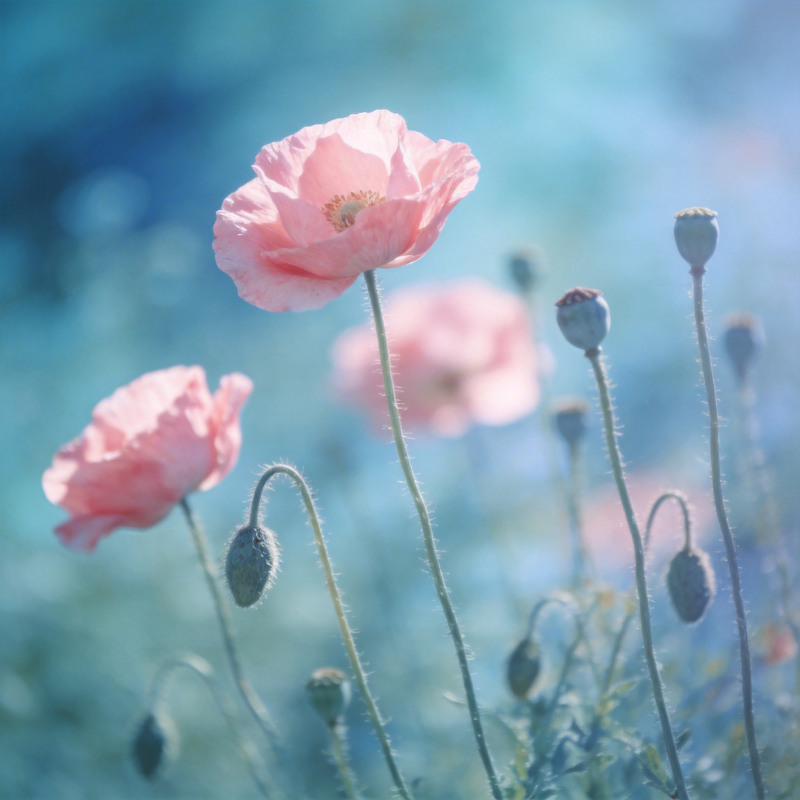 粉红罂粟花海图片