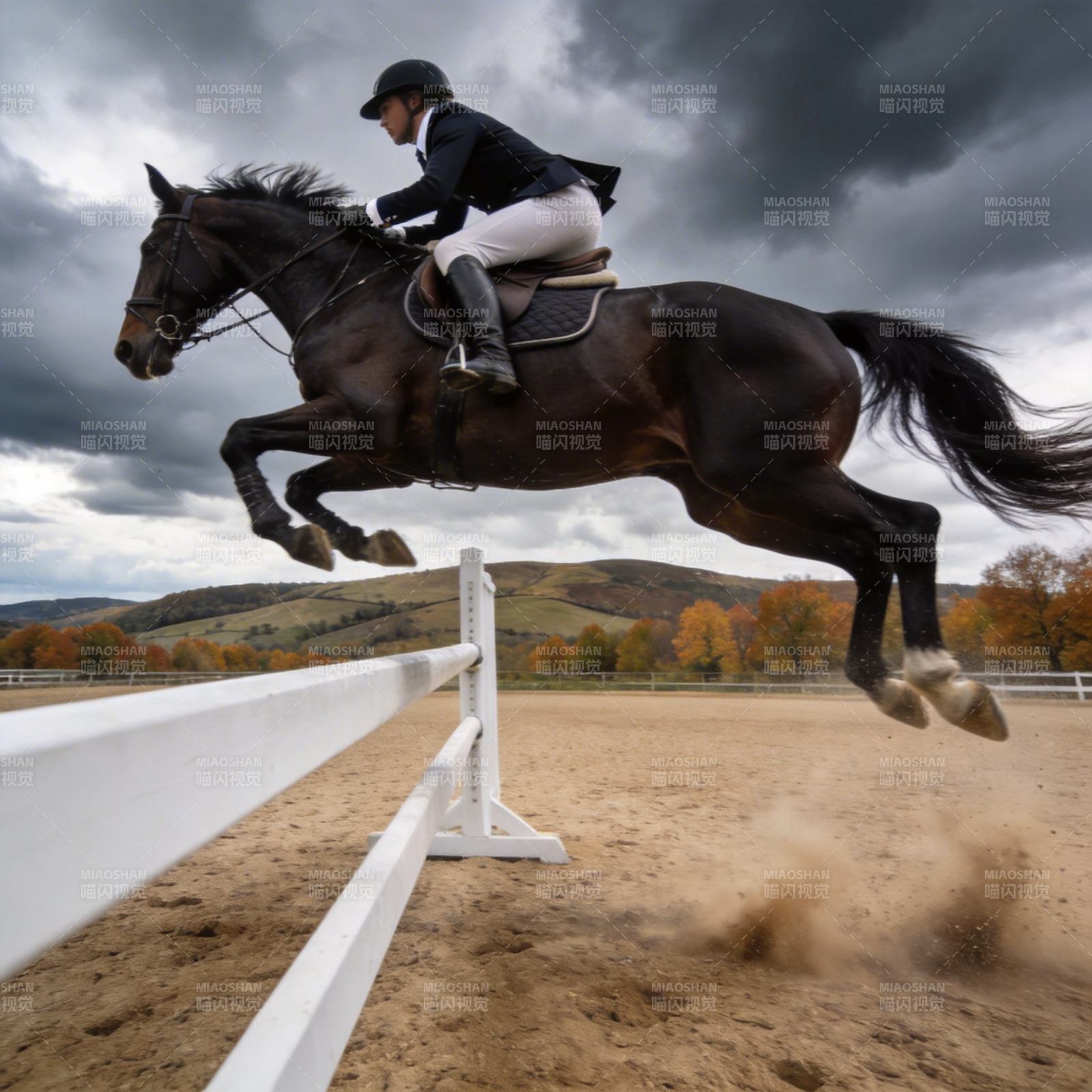 飞跃障碍的骑手图片