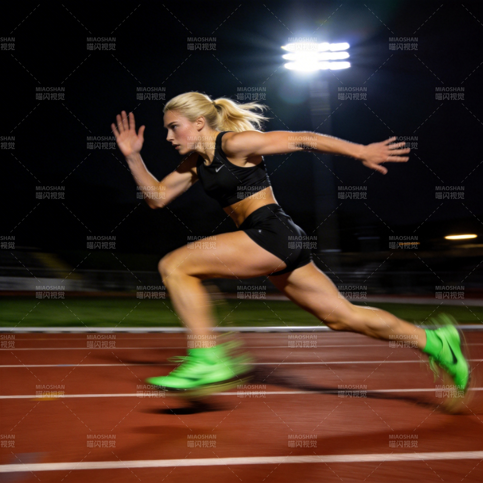 夜跑女将冲刺瞬间图片