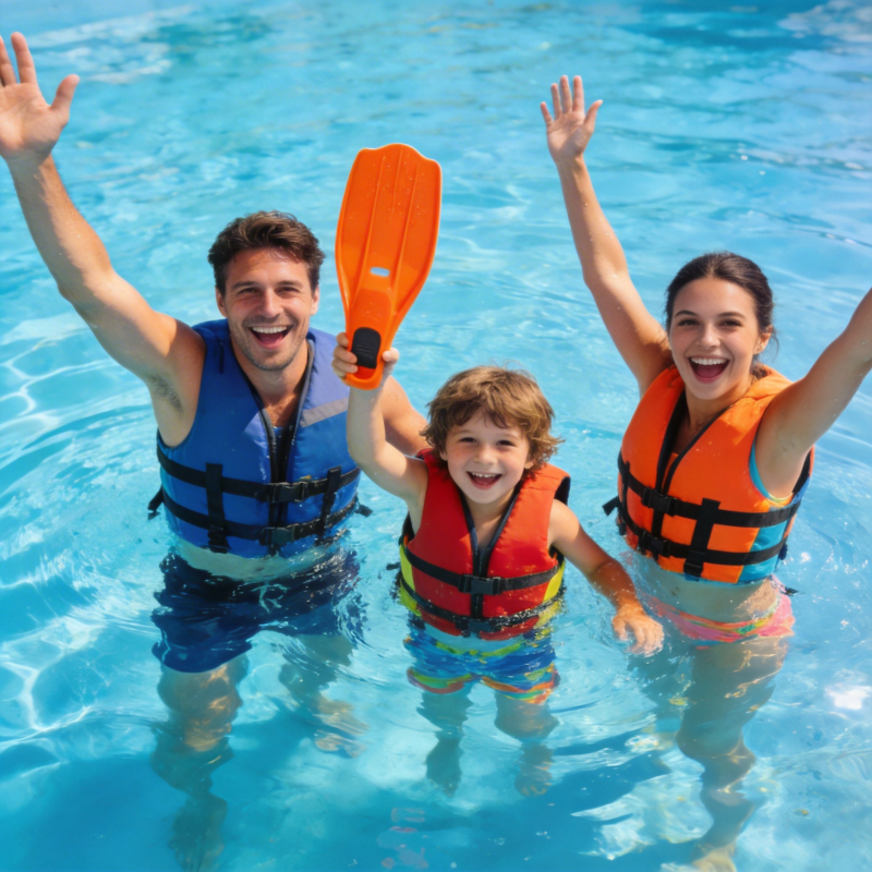 欢乐水上一家三口图片