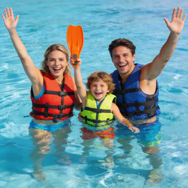 欢乐水上一家三口图片