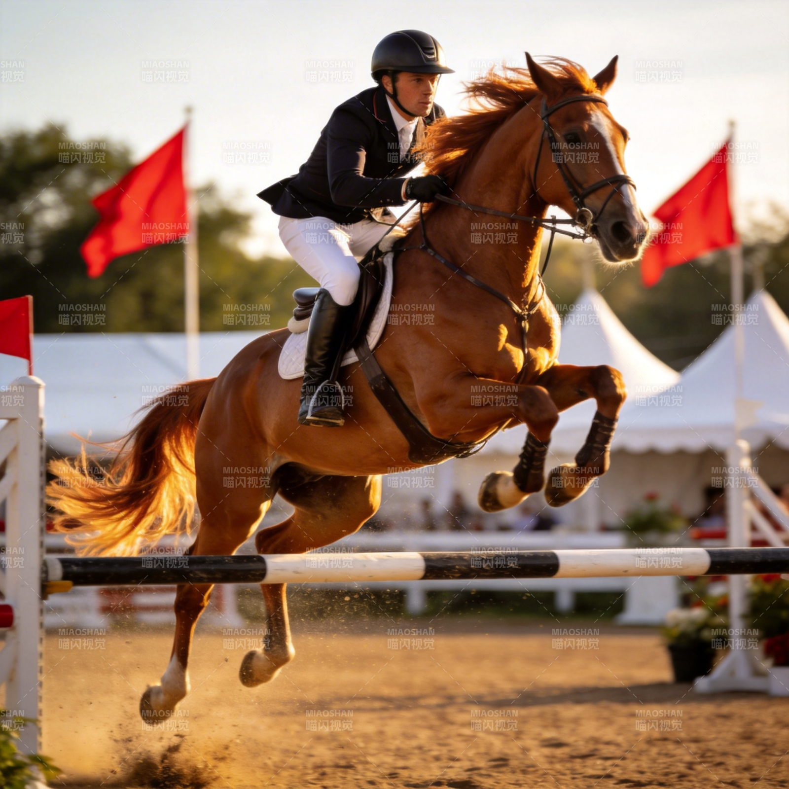 骏马飞跃障碍图片