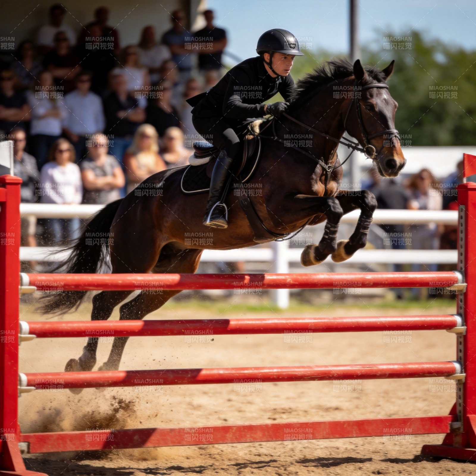 骏马飞跃障碍图片