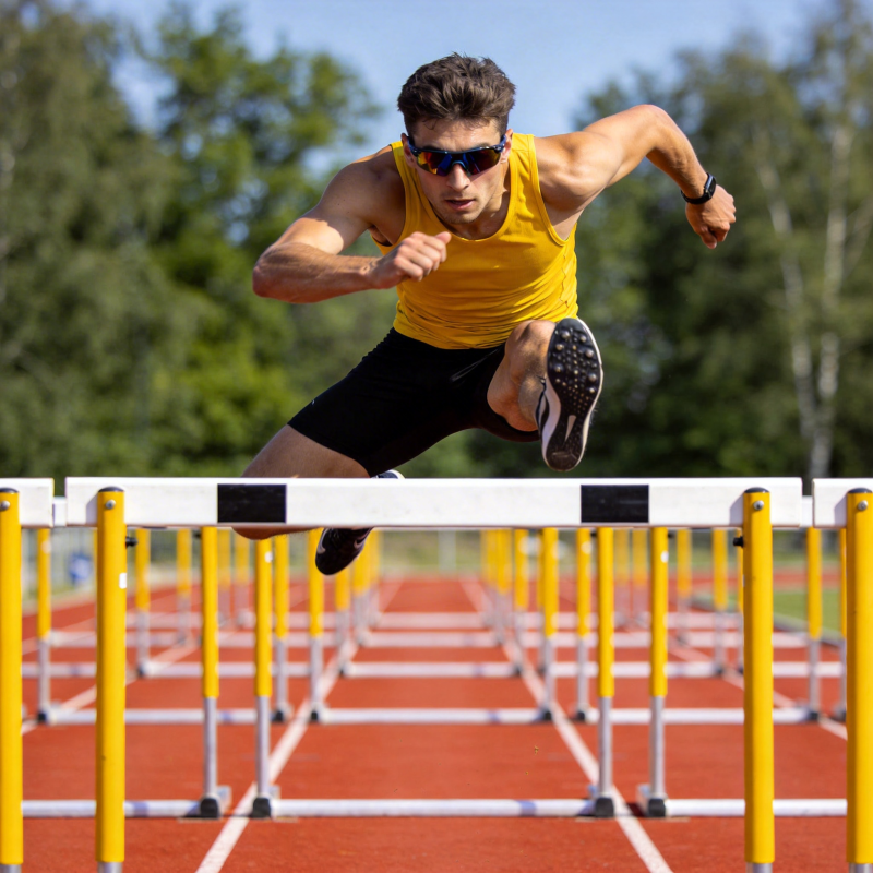 跨栏运动员跃过障碍图片