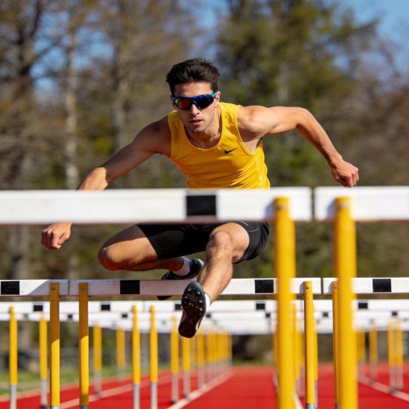 跨栏运动员跃过障碍图片